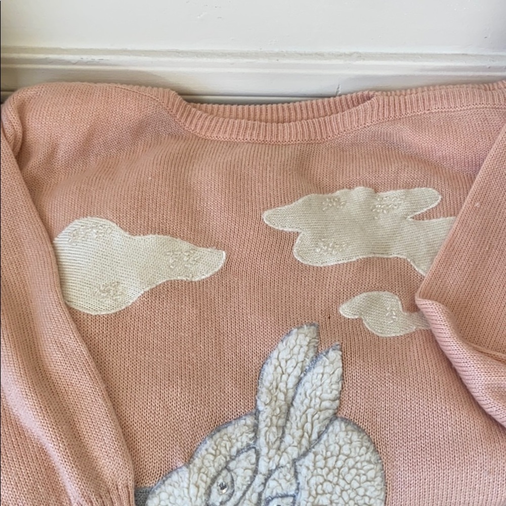 VINTAGE 80s Adolfo Pink Bunny Tunic Sweater - Picture 6 of 8